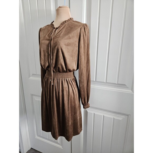 Tommy Hilfiger Faux Suede Boho Dress Elastic Waist Size 8 NWT Bronze Color - Picture 2 of 11